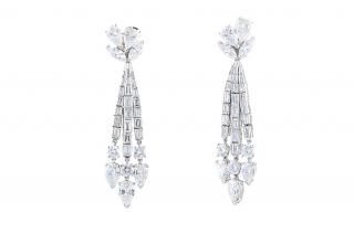 Appraisal: A Pair of s Platinum Diamond Earrings Platinum and diamond