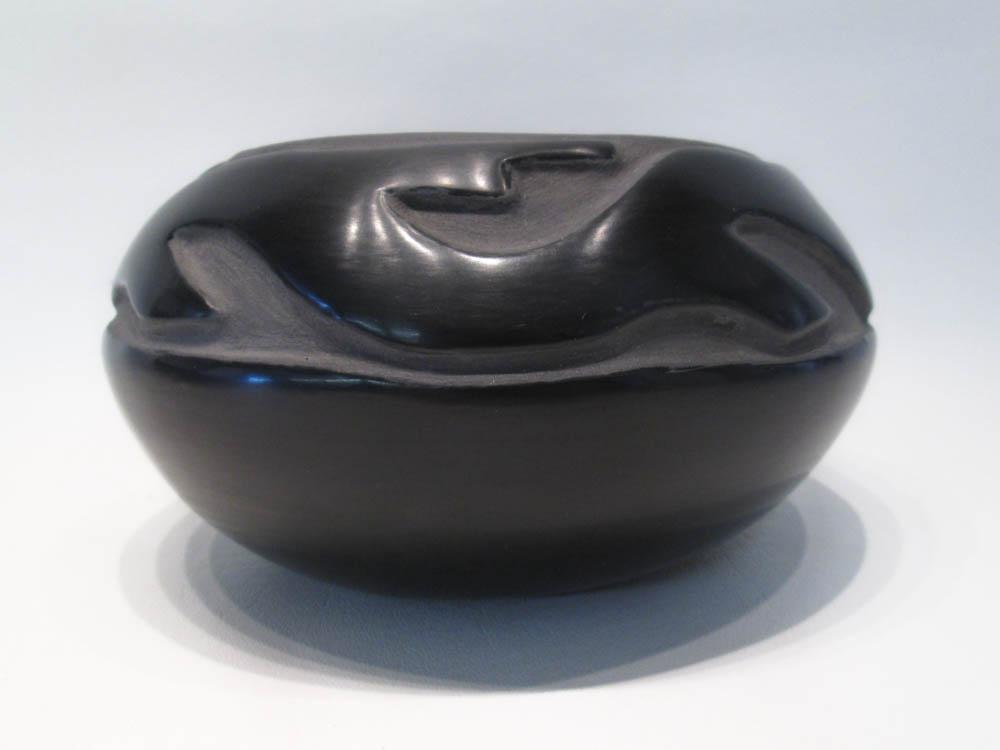 Appraisal: NATIVE AMERICAN BLACKWARE POTTERY BOWL with serpent motif signed Rose