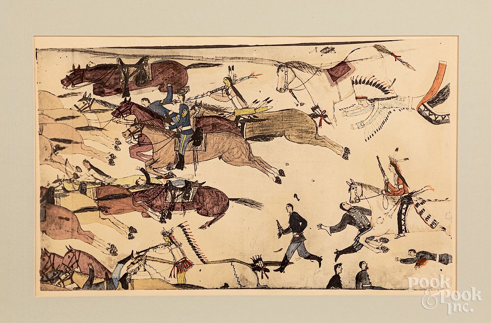 Appraisal: Three lithograph drawings of Custer's Last Battle Exclusive on Bidsquare