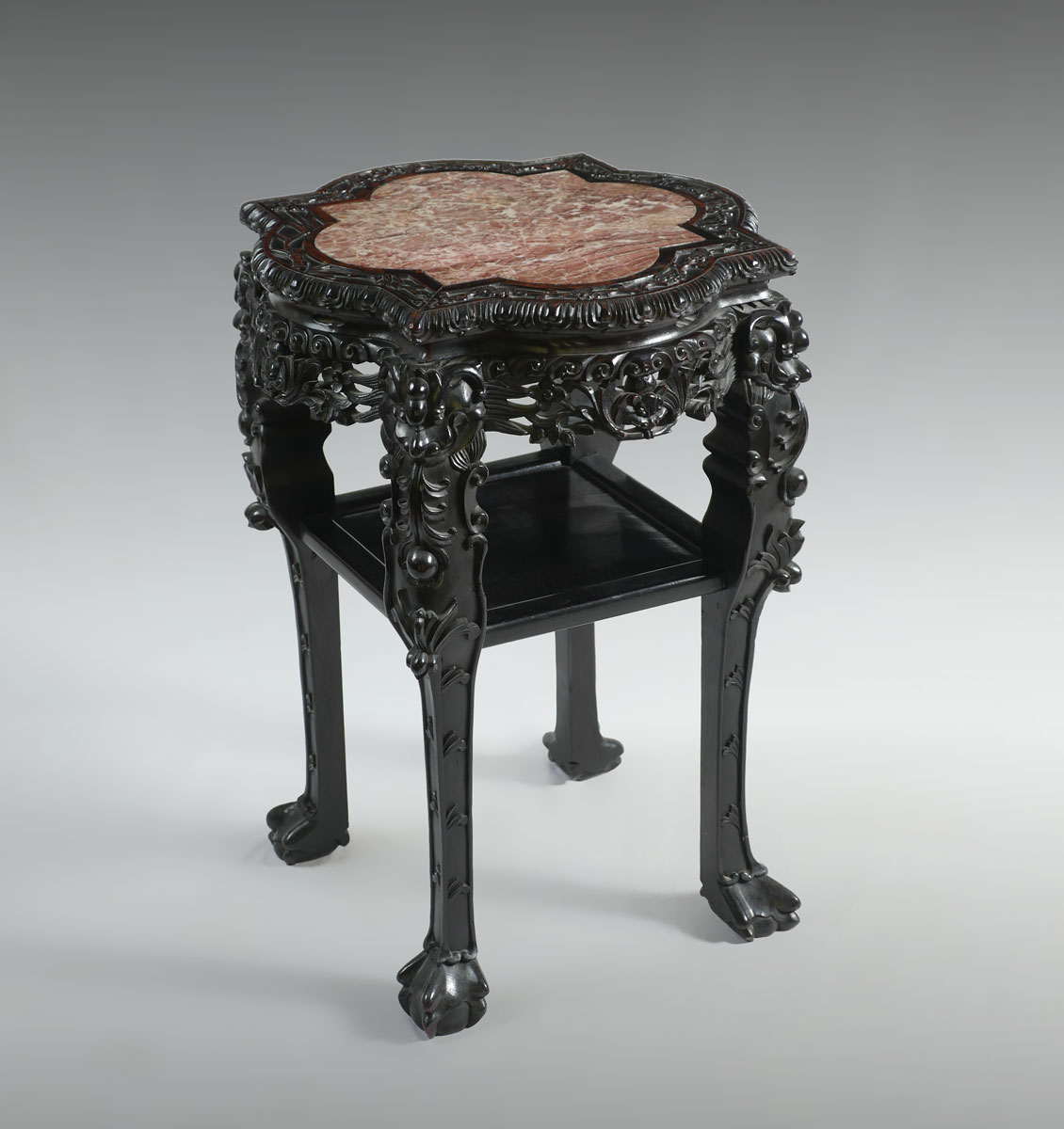 Appraisal: CHINESE CARVED MARBLE TOP JARDINIERE STAND Chinese carved jardiniere stand