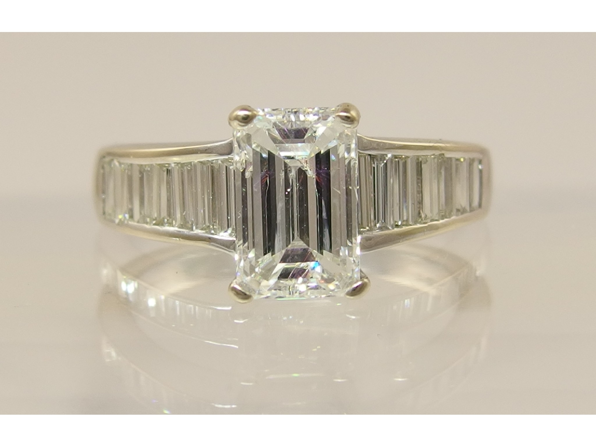 Appraisal: A substantial emerald cut diamond ringof approx cts four corner