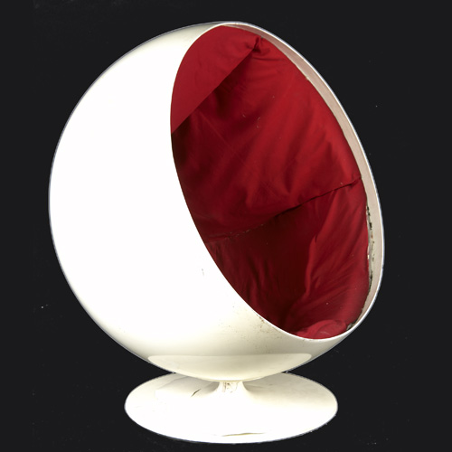 Appraisal: EERO AARNIO White plastic Ball chair with red fabric upholstery