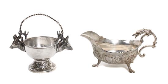 Appraisal: Sale Lot Two Silvered Items the first a sauce boat