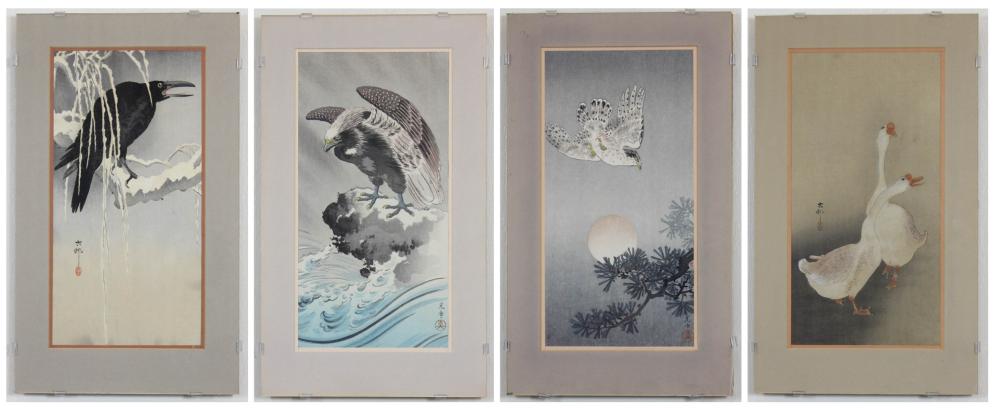 Appraisal: FOUR JAPANESE BIRD WOODCUTS two woodcuts by Ohara Koson -