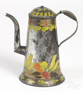 Appraisal: Toleware coffee pot th c with a gooseneck spout and