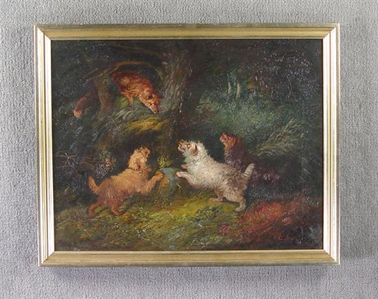 Appraisal: Armfield Edward English - Oil on canvas of three dogs