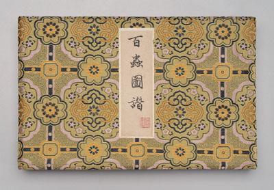 Appraisal: Chinese book of insects drawings fabric-covered accordion-fold book with ink