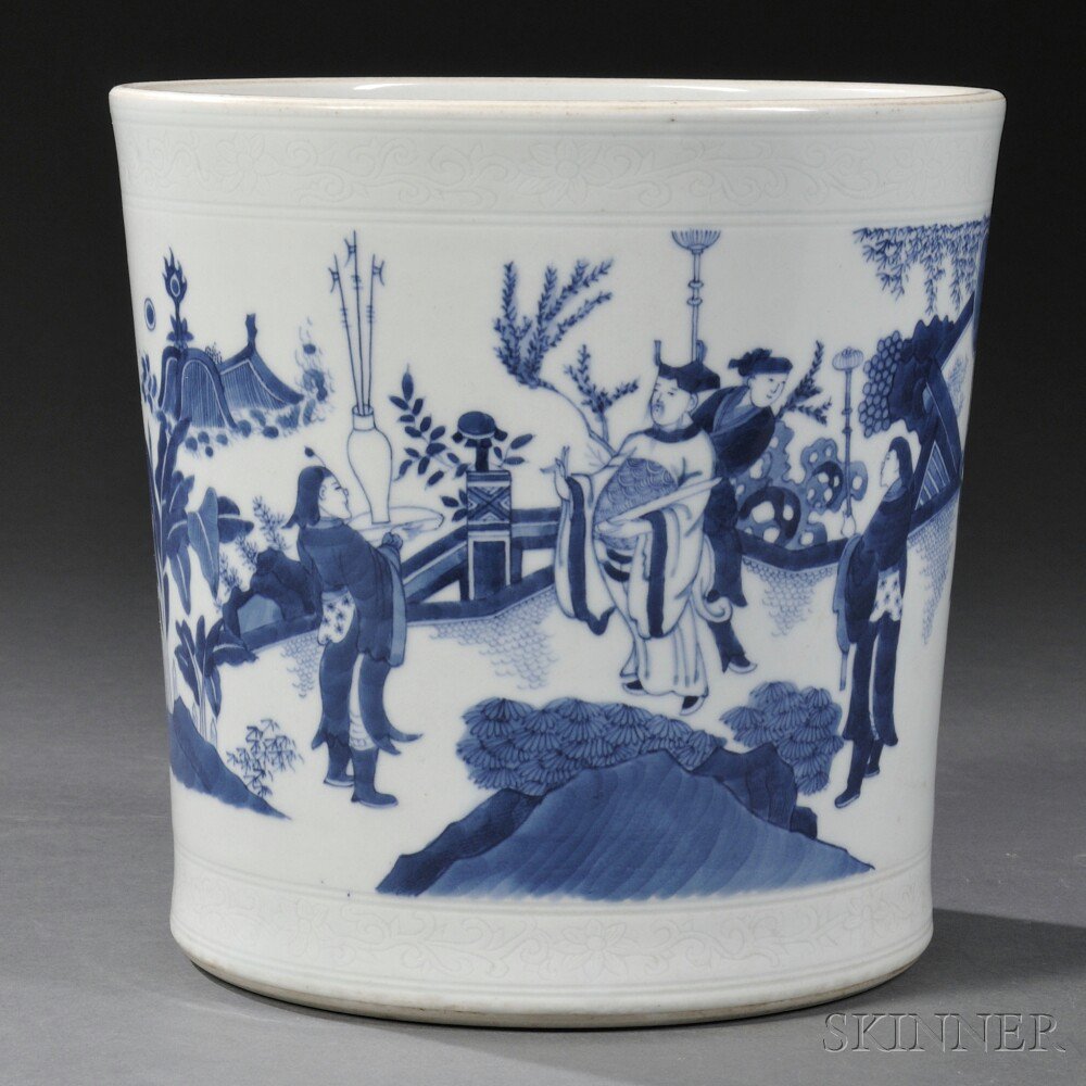 Appraisal: Blue and White Brush Pot China the sides of the