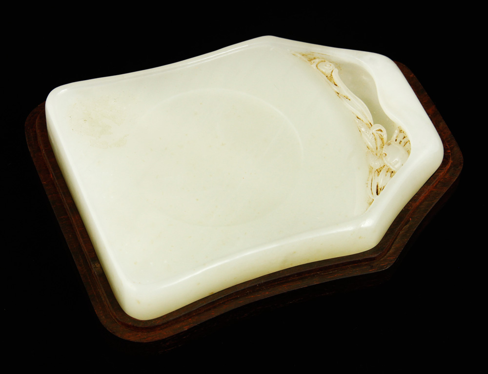 Appraisal: - Chinese Carved White Jade Ink Stone Carved white jade