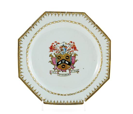 Appraisal: Chinese Export Flyght armorial plate circa octagonal rim with spearhead