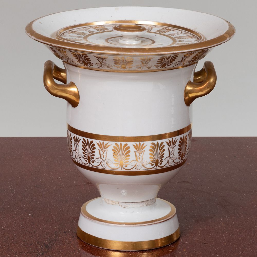 Appraisal: Paris Porcelain Gilt-Decorated Vase and Cover x in diam John