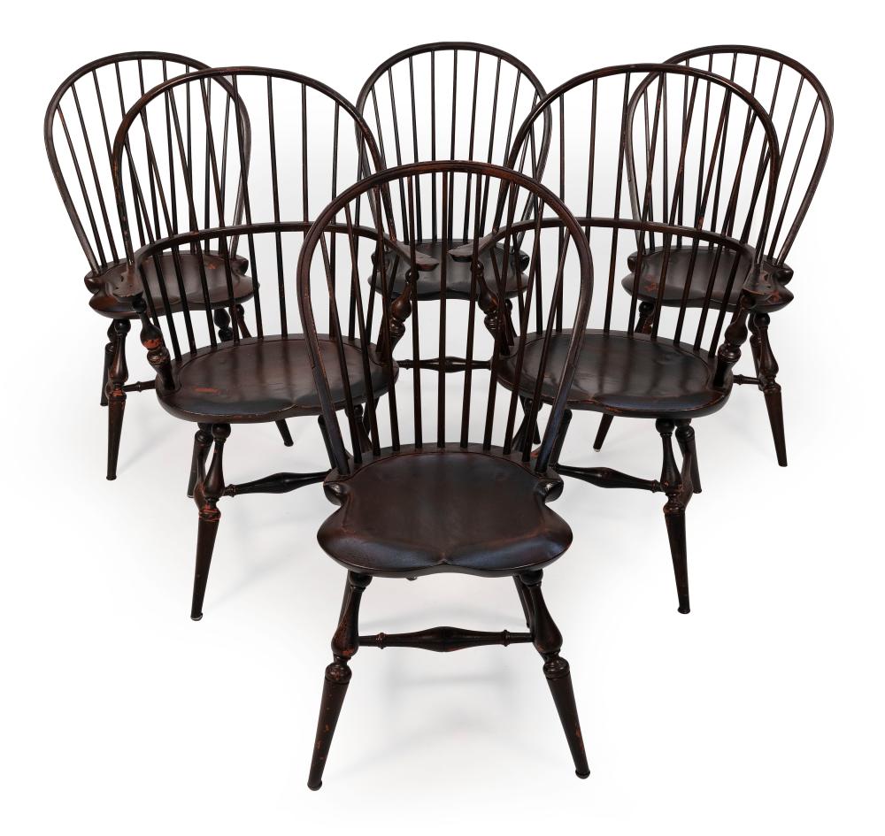 Appraisal: SET OF SIX TH CENTURY-STYLE WINDSOR CHAIRS TH CENTURY BACK