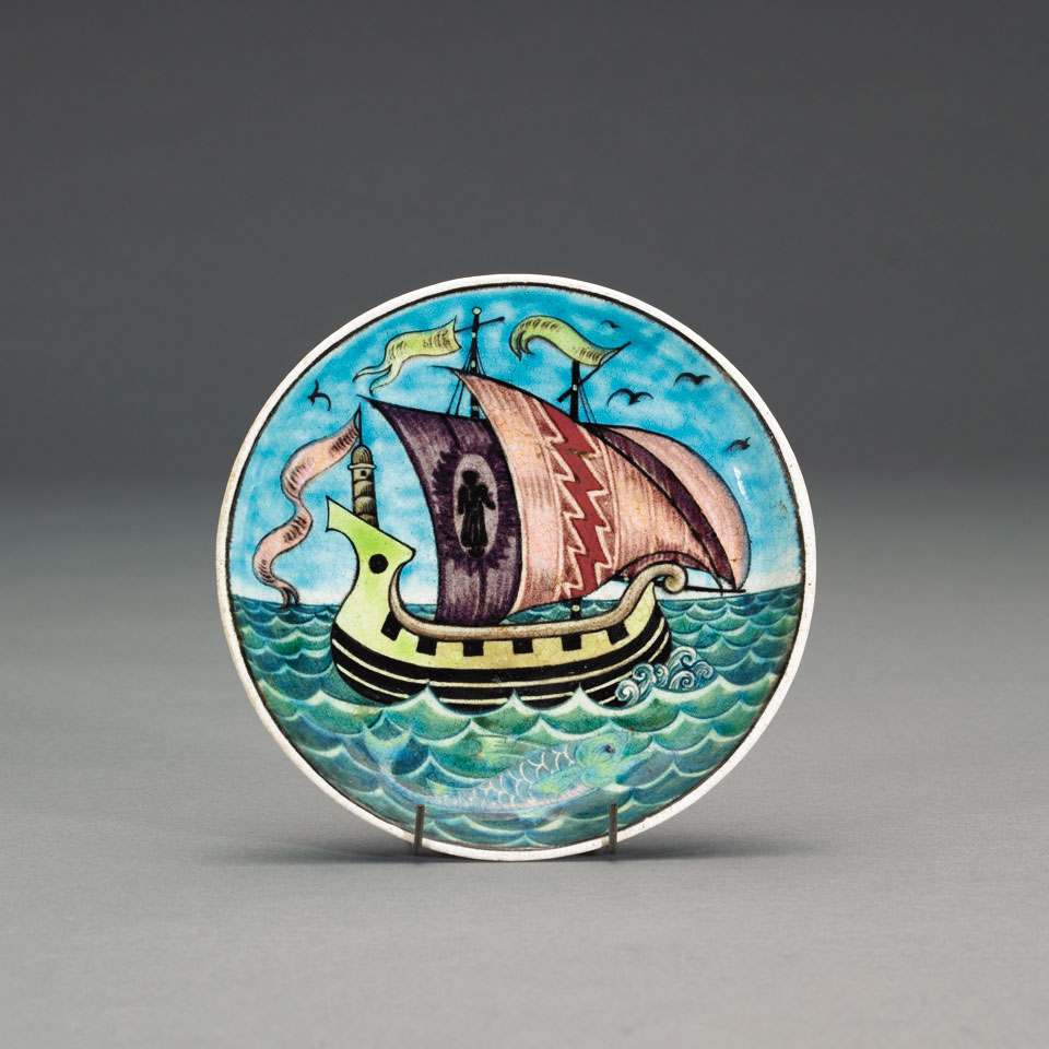 Appraisal: William de Morgan Galleon Plate Charles Passenger c painted D