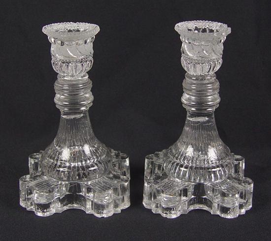 Appraisal: Pair of Flint Glass Candlesticks Circa Cornucopia top Colorless glass