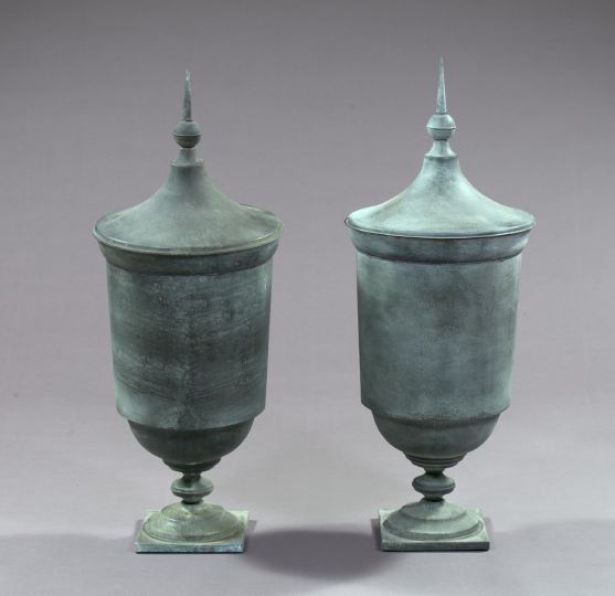 Appraisal: Monumental Pair of Edwardian Galvanized Metal Covered Conservatory Urns first