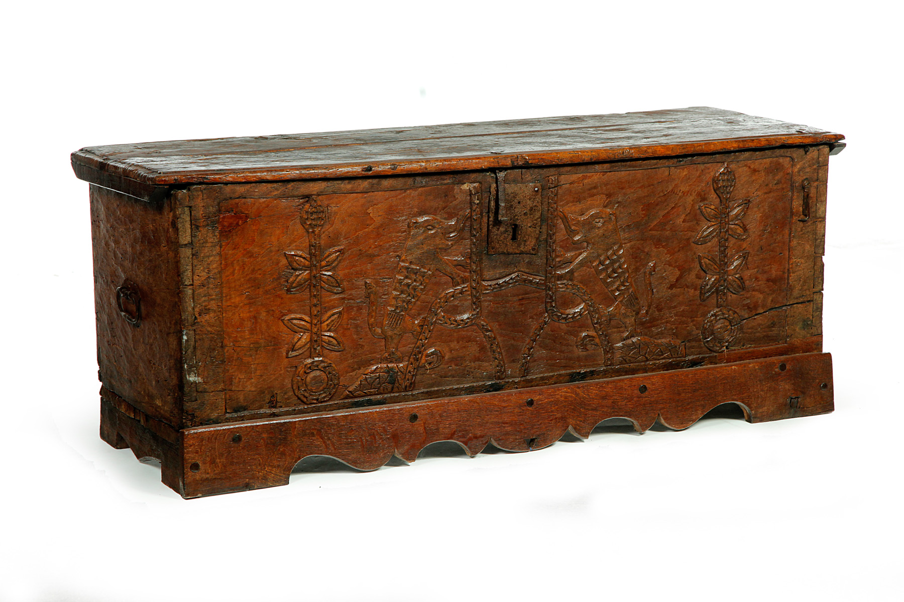 Appraisal: COFFER England th century walnut Dovetailed case with iron hardware