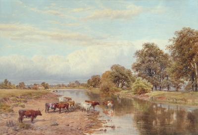 Appraisal: JAMES WALSHAM BALDOCK c - Riverscene in Summertime with Cattle