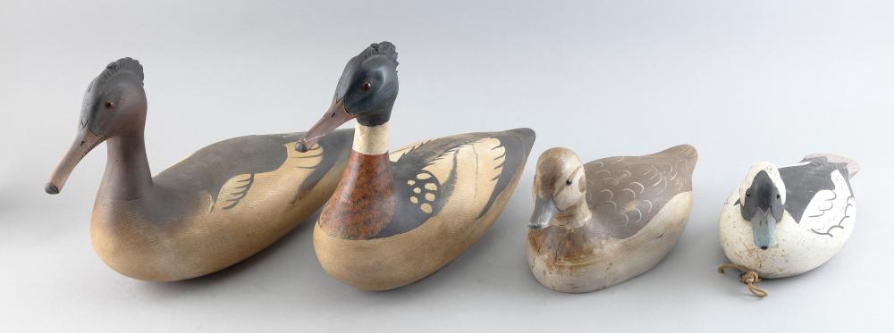 Appraisal: FOUR DECOYS LATE TH CENTURY LENGTHS FROM TO FOUR DECOYS