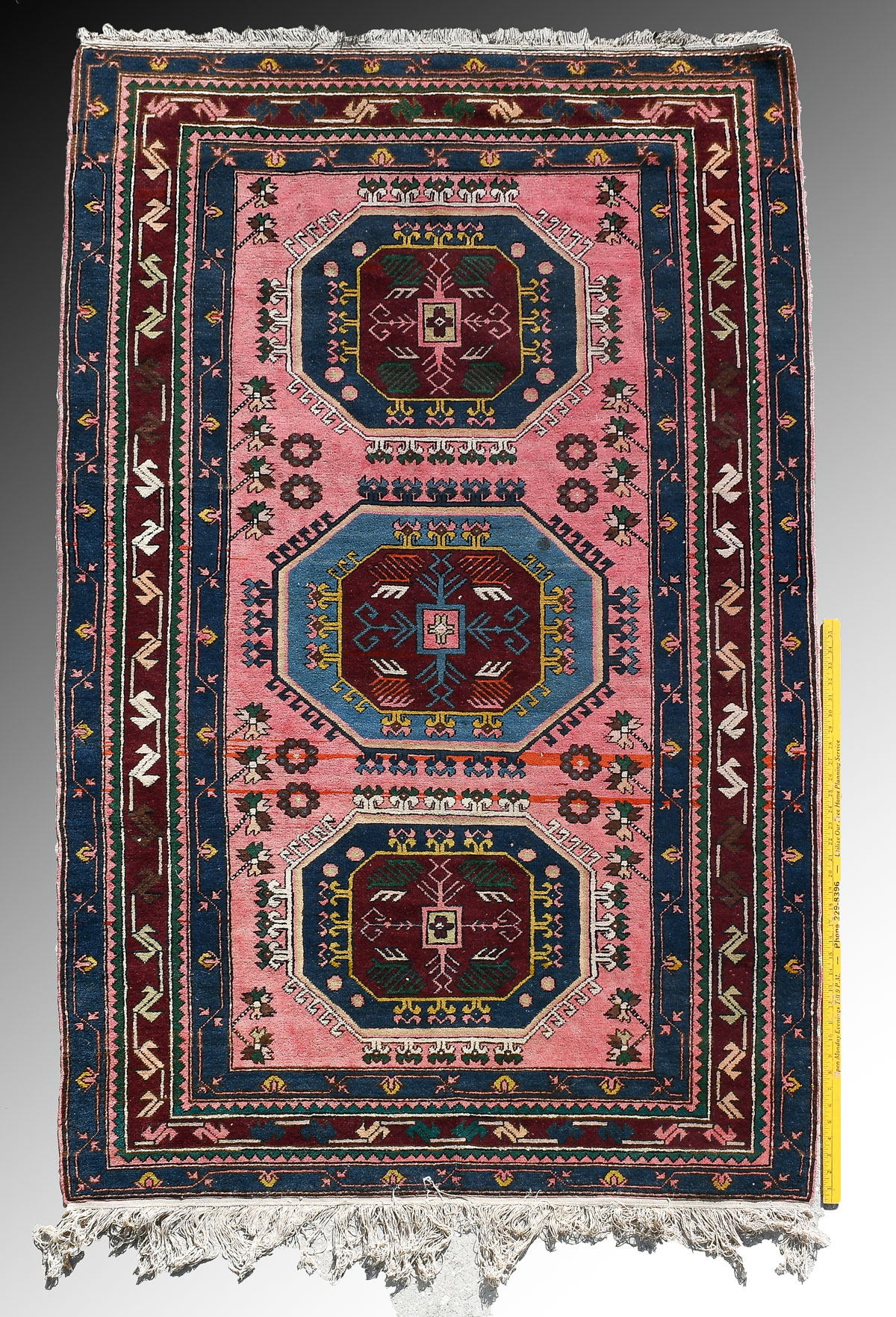 Appraisal: SEMI-ANTIQUE TURKISH BERGAMA HAND KNOTTED WOOL RUG ' '' X