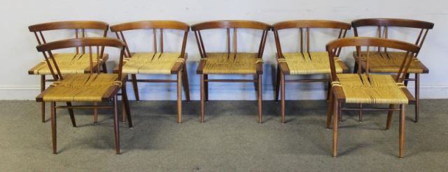 Appraisal: Set of George Nakashima Grass Seated Chairs Midcentury grass woven