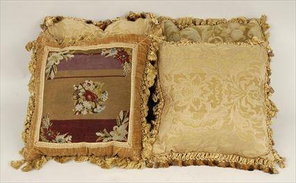 Appraisal: Four Assorted Needlework Lampas and Brocatelle Pillows Largest x in