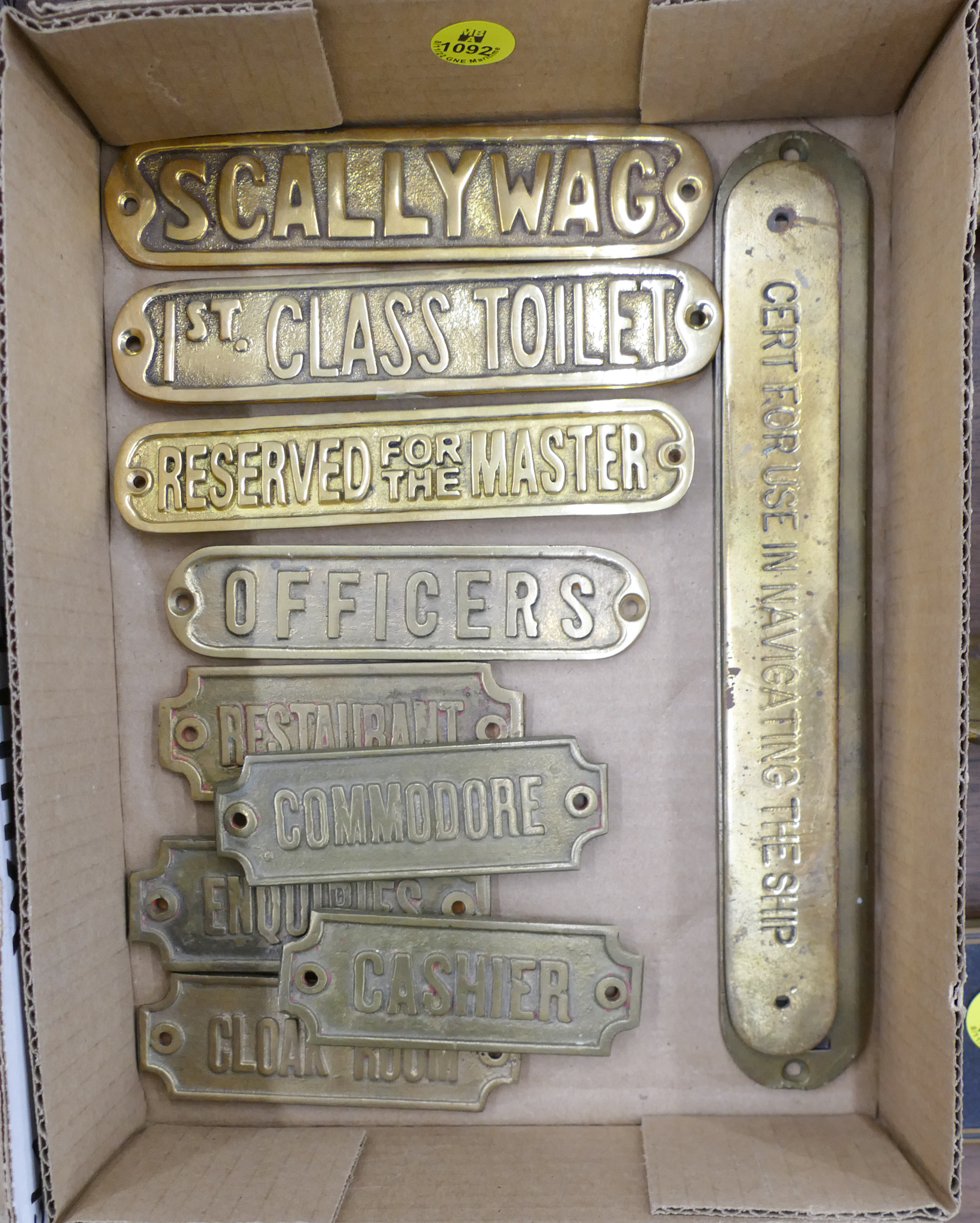 Appraisal: Box Brass Naval Ship Quarters Plaques