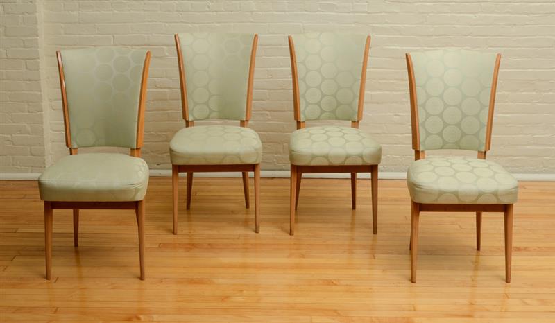 Appraisal: Four Side Chairs Beechwood upholstered in Osborne Little Green Sphere