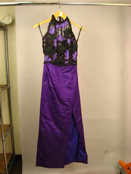 Appraisal: Rose-Ann evening gown Bright violet satin and black and purple