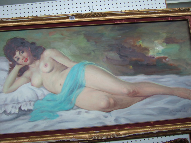 Appraisal: Soubon Fosi late th century Reclining nudes a pair oil