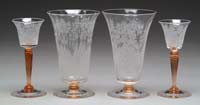 Appraisal: FOUR STEUBEN ITEMS Two footed parfaits with rosa stems and