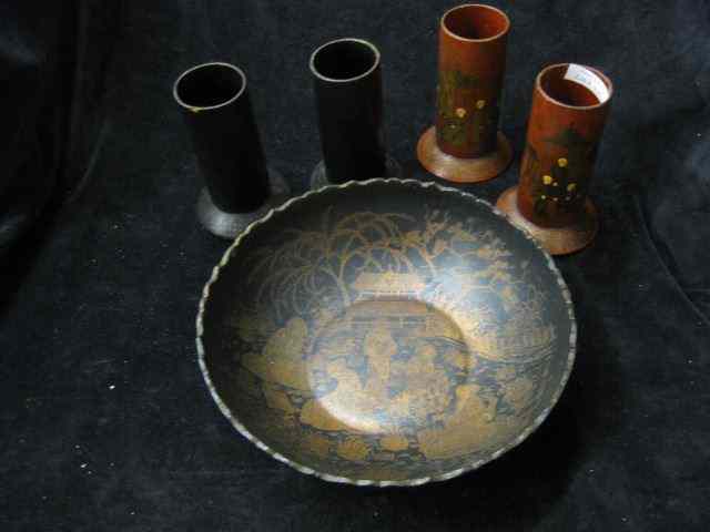 Appraisal: pcs Early Lacquerware vases and a '' bowl