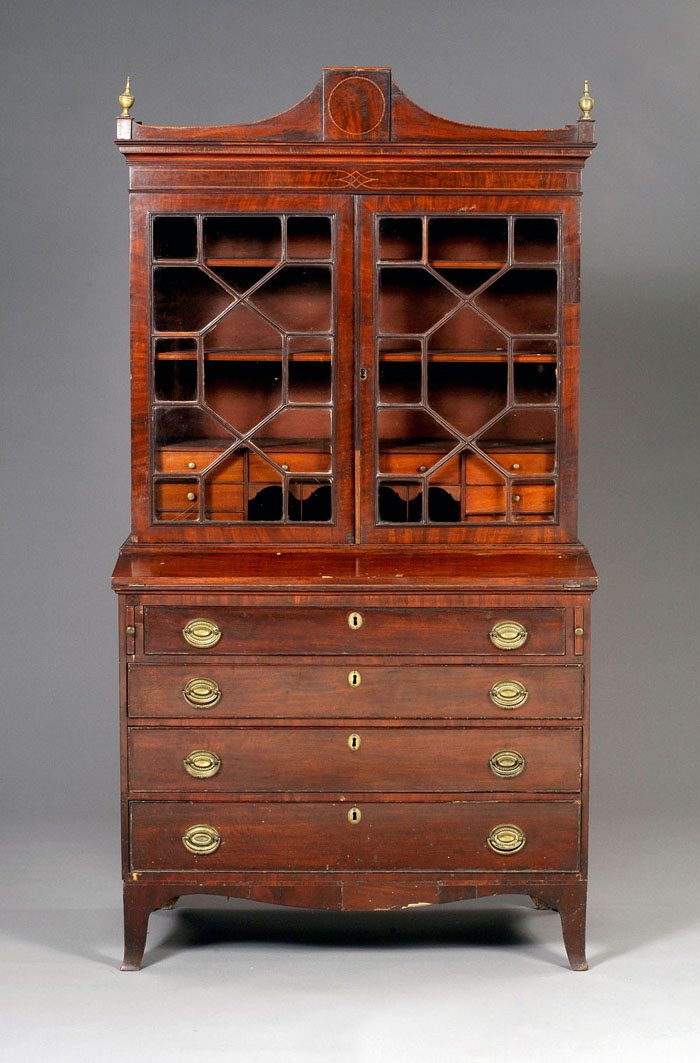 Appraisal: NORTH SHORE FEDERAL MAHOGANY INLAID SECRETARY BOOKCASE In two parts