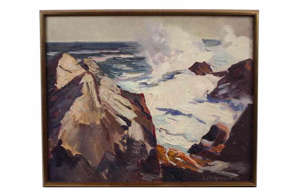 Appraisal: OIL ON MASO - Monhegan Surf by Abraham Jacob Bogdanove