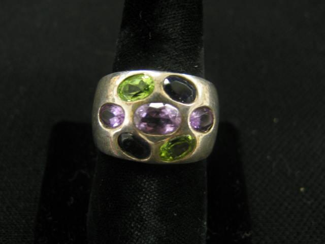 Appraisal: Gemstone Ring sapphires peridot amethyst oval gems in sterling silver