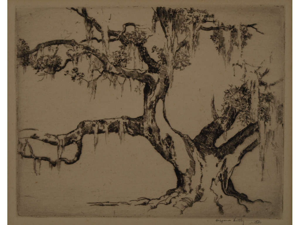 Appraisal: Alfred Hutty SC - Live Oak With Moss etching depicts