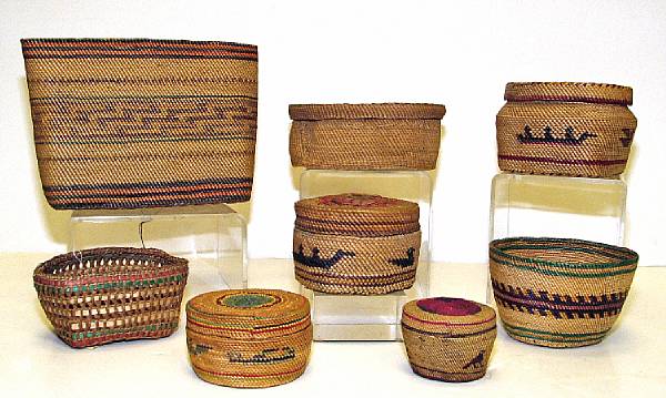 Appraisal: Eight Makah polychrome baskets length - in