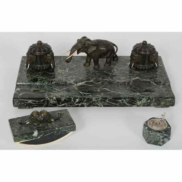 Appraisal: Elephant Marble and Bronze Desk Set th century A desk