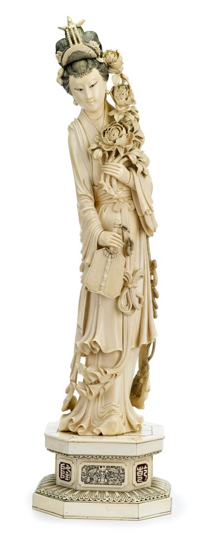 Appraisal: Impressive Chinese elephant ivory meirenWell-carved beauty with fancy coiffure and