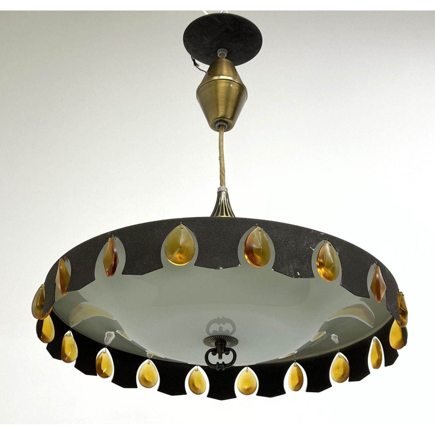 Appraisal: MOE LIGHT Modernist Hanging Light Chandelier Metal Shade with Amber