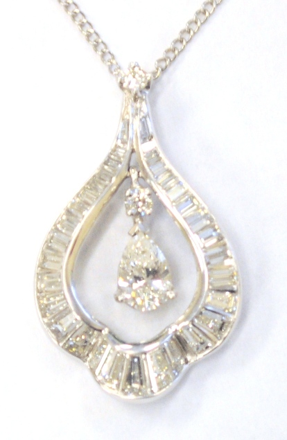 Appraisal: JEWELRY Diamond pendant and chain K white gold one pear