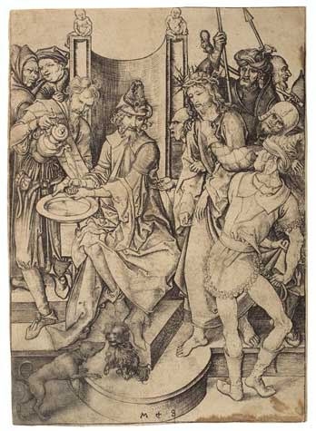 Appraisal: MARTIN SCHONGAUER Christ before Pilate Engraving circa x mm x