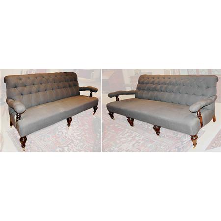 Appraisal: Two Victorian Style Tufted Upholstered Sofas Estimate -