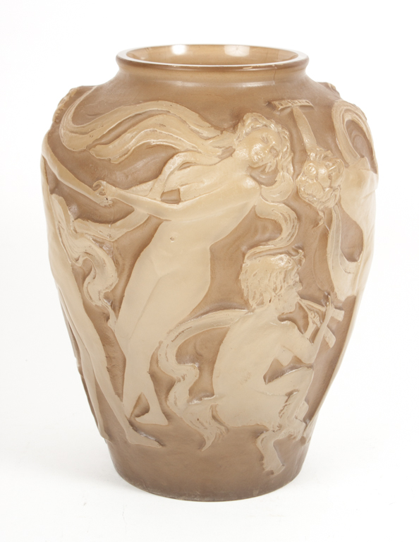 Appraisal: Phoenix relief decorated glass vase circa s Art Deco relief