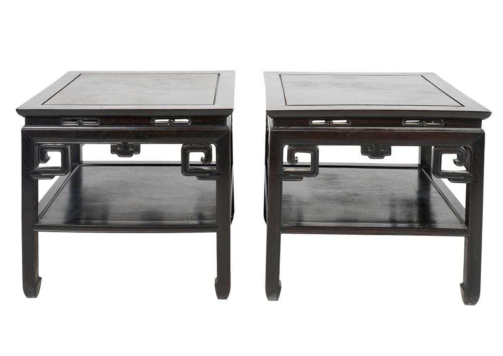 Appraisal: PAIR OF CHINESE HARDWOOD SIDE TABLESeach with square top over