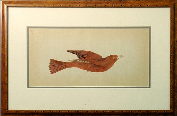 Appraisal: - Framed and matted folk art watercolor painting of bird