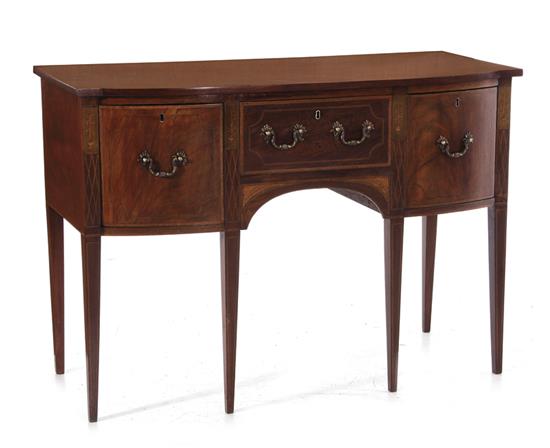 Appraisal: Georgian style inlaid mahogany bowfront sideboard circa shaped top conforming