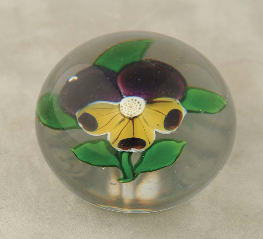 Appraisal: BACCARAT PANSY PAPERWEIGHT Beautiful paperweight features purple and yellow pansy