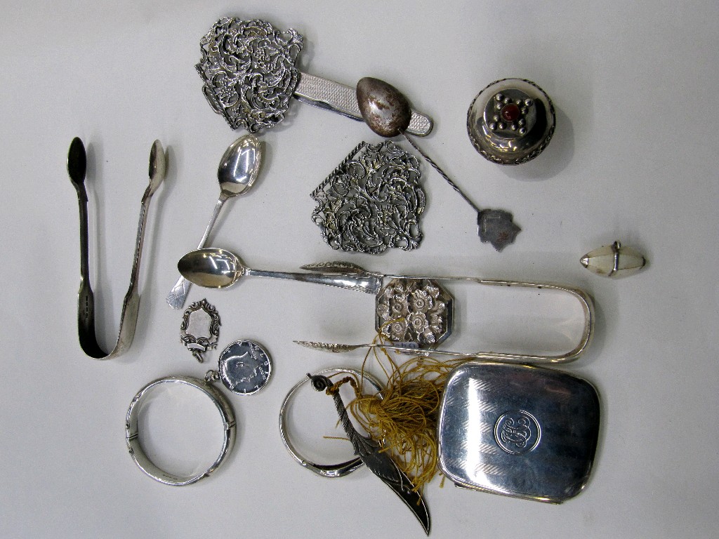 Appraisal: Lot comprising miscellaneous silver and EP items tongs cigarette case