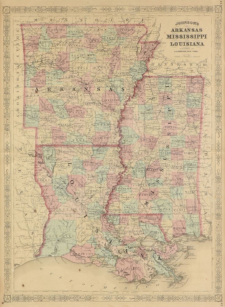 Appraisal: AN ANTIQUE AMERICAN RECONSTRUCTION ERA MAP Johnson's Arkansas Mississippi and