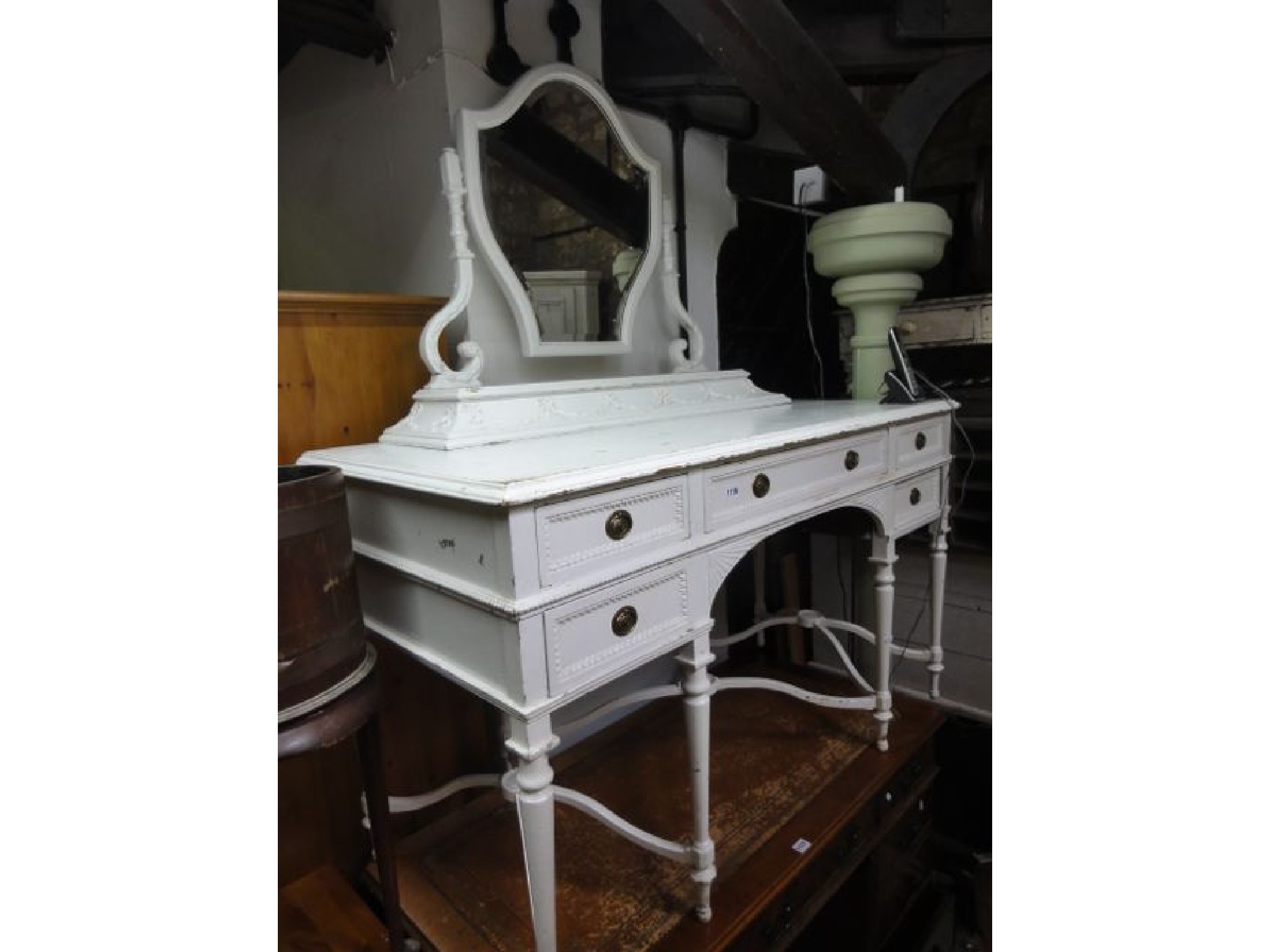 Appraisal: An Edwardian painted pine kneehole dressing table in the classical